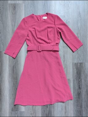 Eliza J Pink Dress Size 6 Belted Midi 3/4 Sleeve NWT Fit & Flare